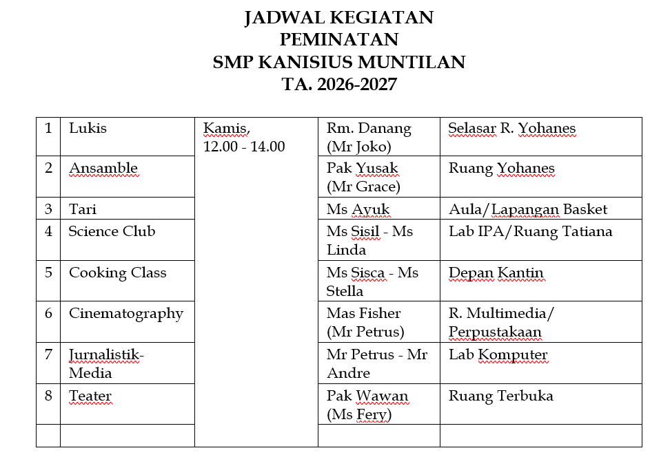 Jadwal Peminatan